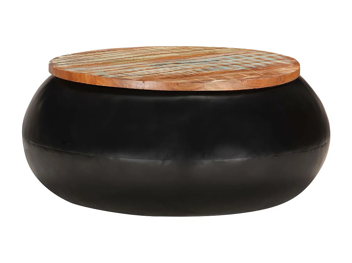 Mesa de centro 68x68x30 cm madeira recuperada maciça preto