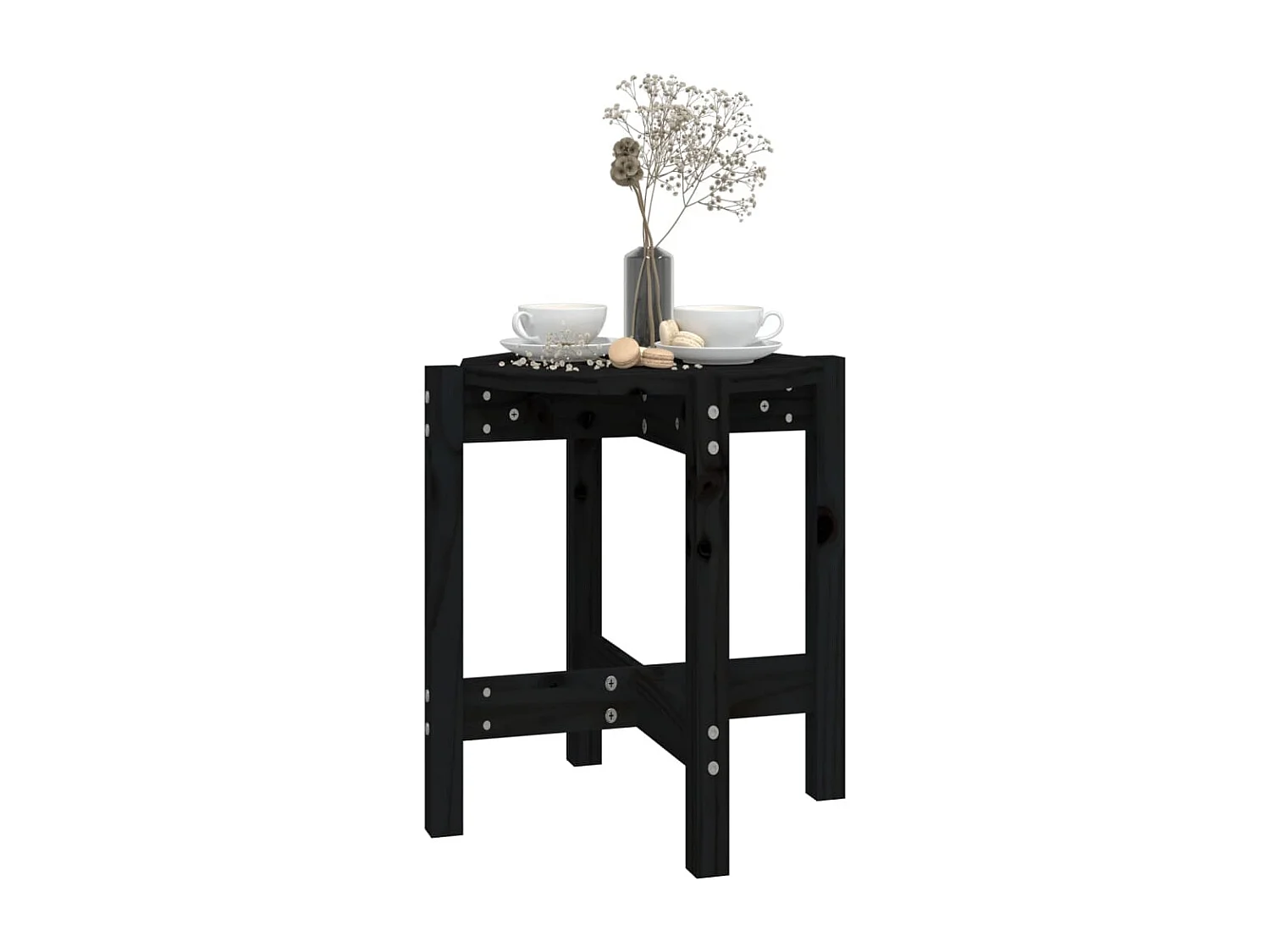 Table basse Noir Ø 42,5x45 cm Bois massif de pin