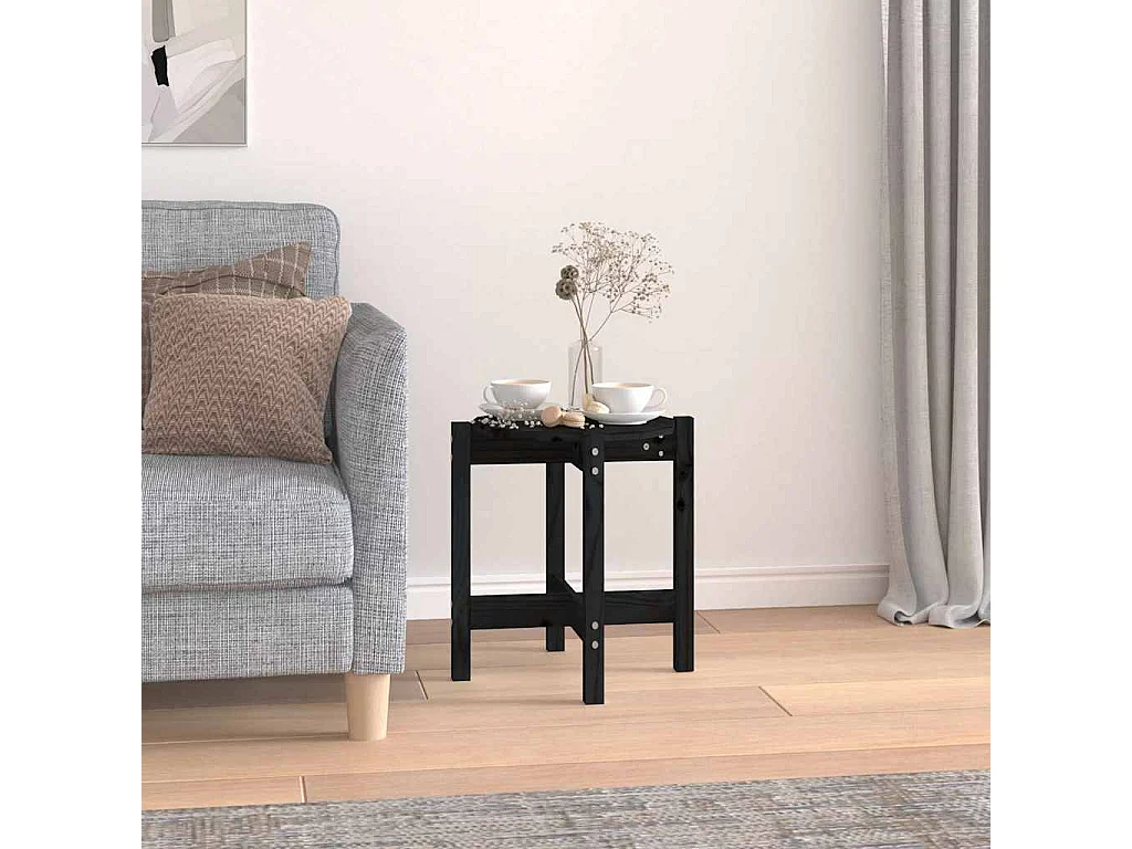 Tavolino da Salotto Nero Ø 42,5x45 cm in Legno Massello di Pino