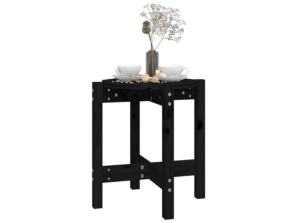Tavolino da Salotto Nero Ø 42,5x45 cm in Legno Massello di Pino
