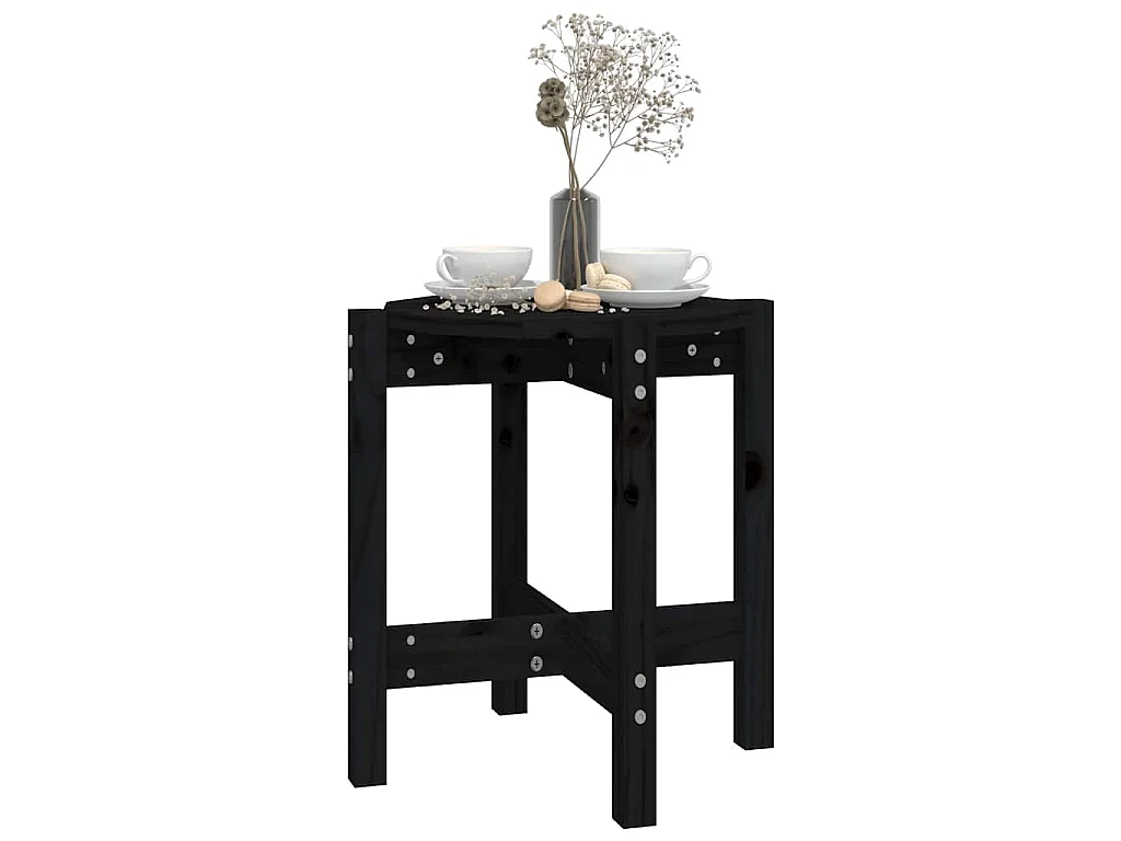 Tavolino da Salotto Nero Ø 42,5x45 cm in Legno Massello di Pino