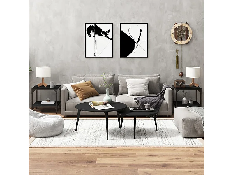 Bijzettafels 2 st 40x40x40 cm bewerkt hout zwart