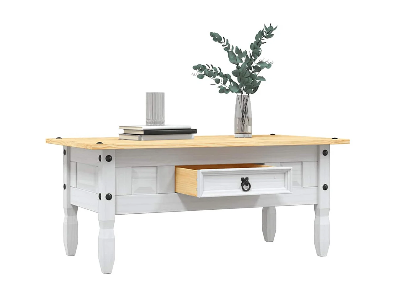 Table basse Pin mexicain Gamme Corona Blanc 100x55x44 cm