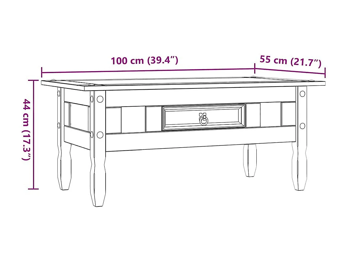 Table basse Pin mexicain Gamme Corona Blanc 100x55x44 cm
