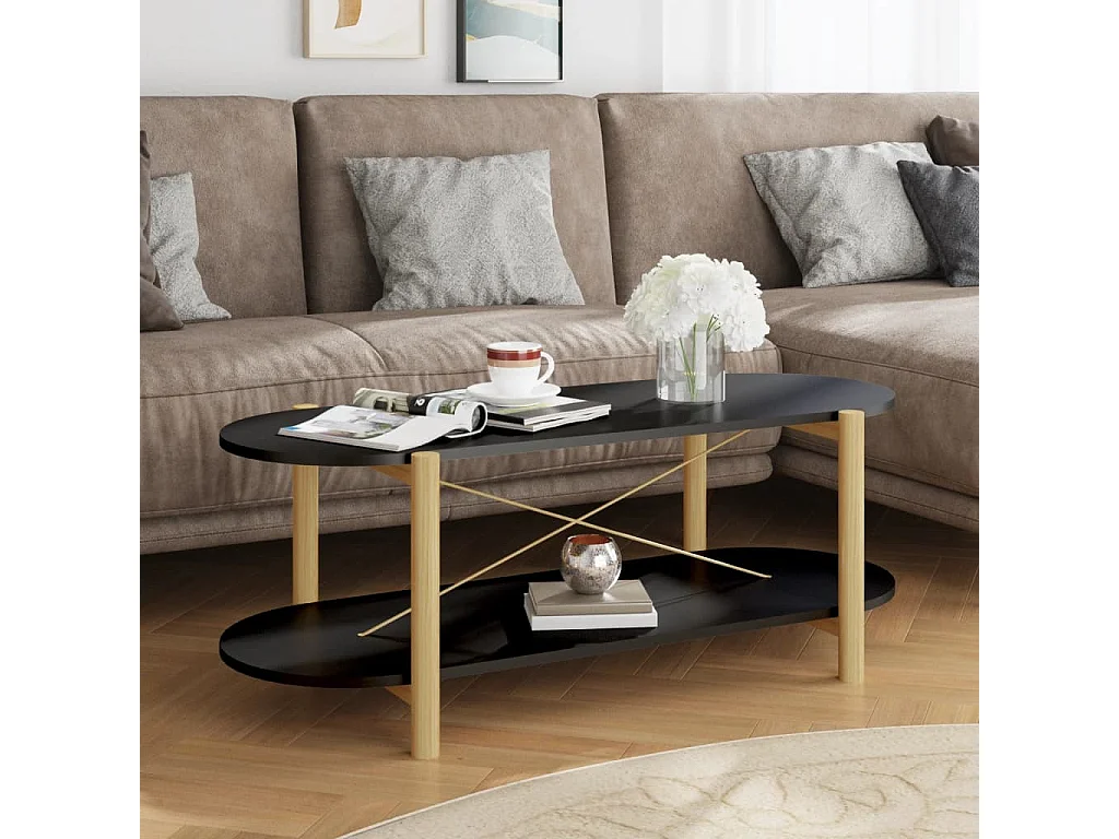 Tavolino da Salotto Nero 110x48x40 cm in Legno Multistrato