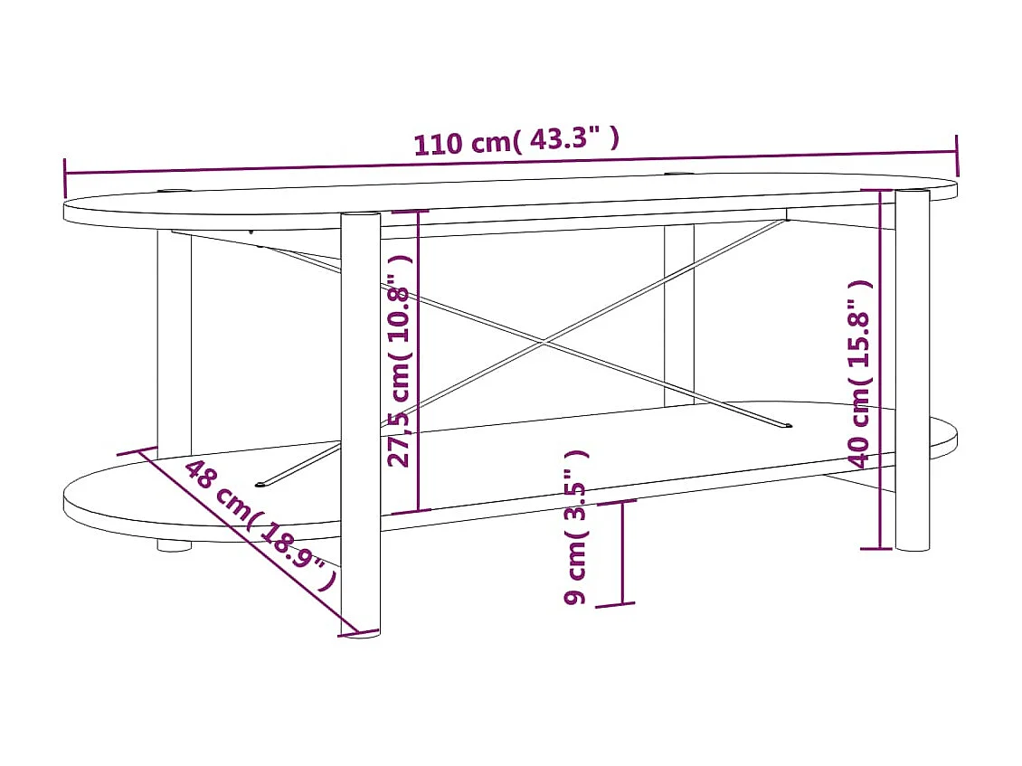 Tavolino da Salotto Nero 110x48x40 cm in Legno Multistrato