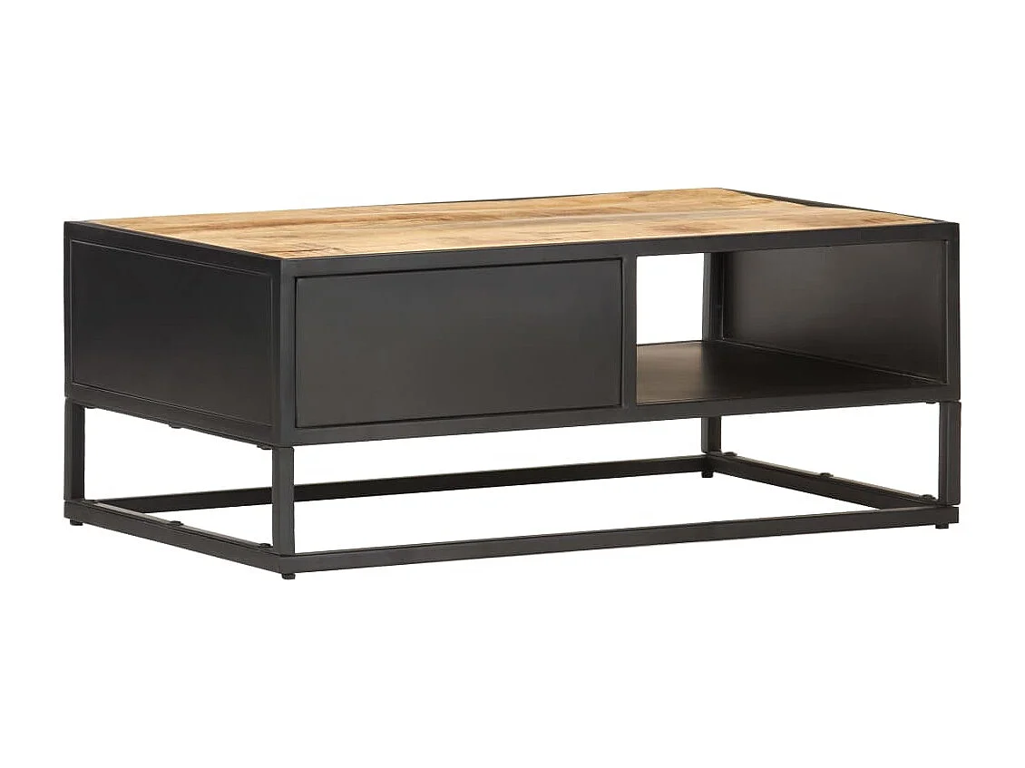 Table basse à porte sculptée 90x55x36 cm Bois de manguier brut