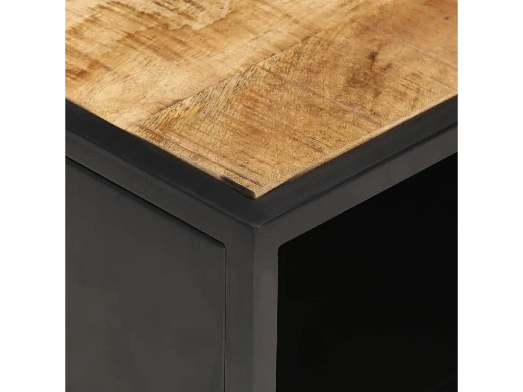 Table basse à porte sculptée 90x55x36 cm Bois de manguier brut