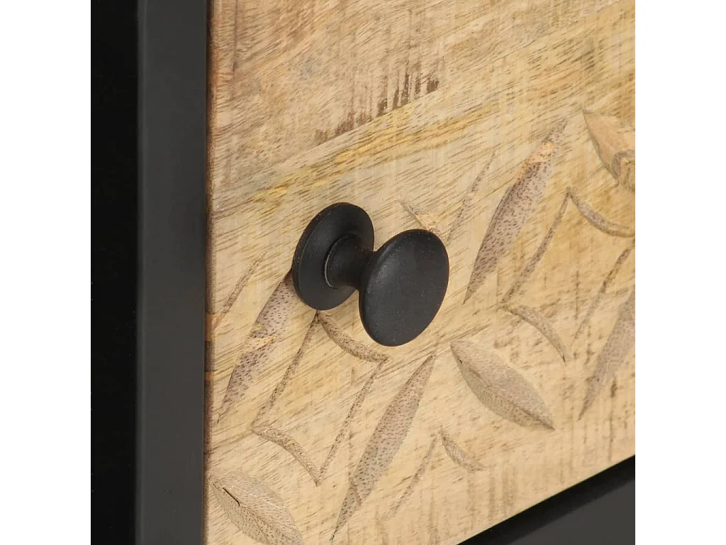 Table basse à porte sculptée 90x55x36 cm Bois de manguier brut