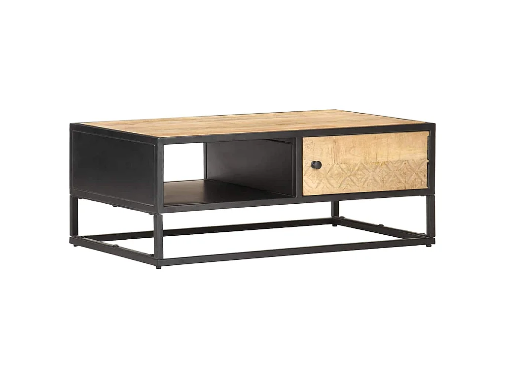 Table basse à porte sculptée 90x55x36 cm Bois de manguier brut