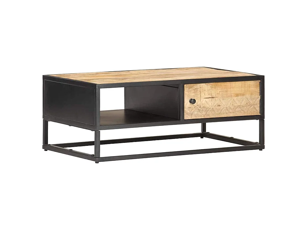 Table basse à porte sculptée 90x55x36 cm Bois de manguier brut