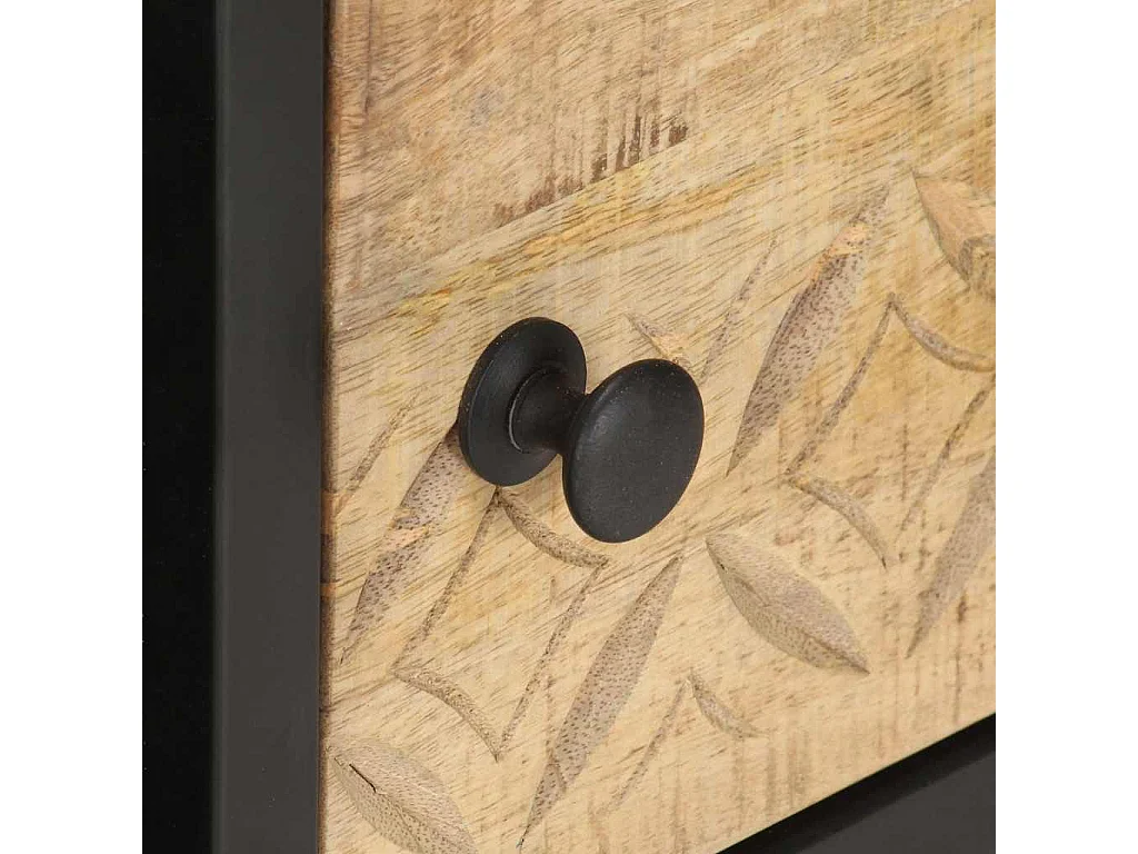 Table basse à porte sculptée 90x55x36 cm Bois de manguier brut