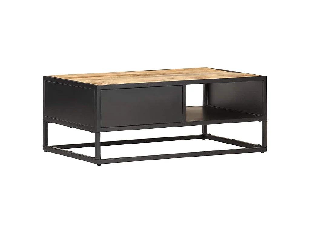 Tavolino con Anta Intagliata 90x55x36 cm Legno di Mango Grezzo