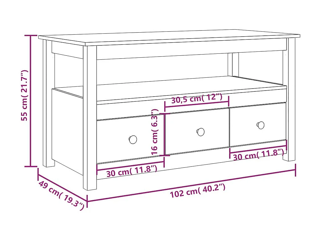 Tavolino da Salotto 102x49x55 cm in Legno Massello di Pino