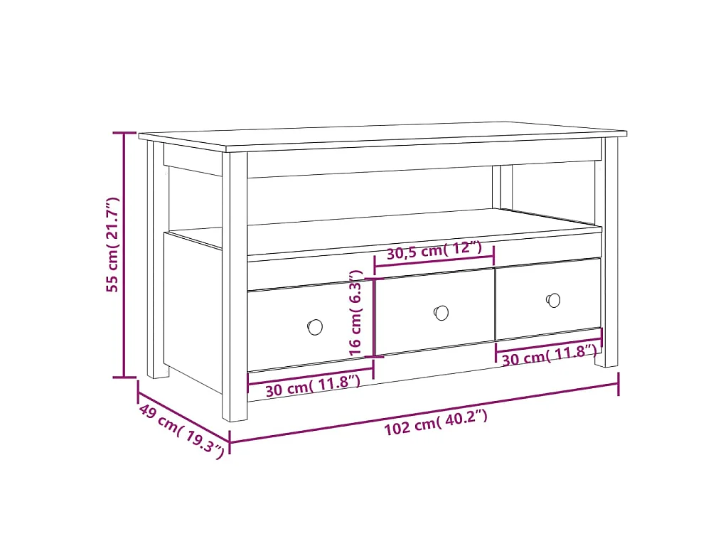 Table basse 102x49x55 cm Bois massif de pin