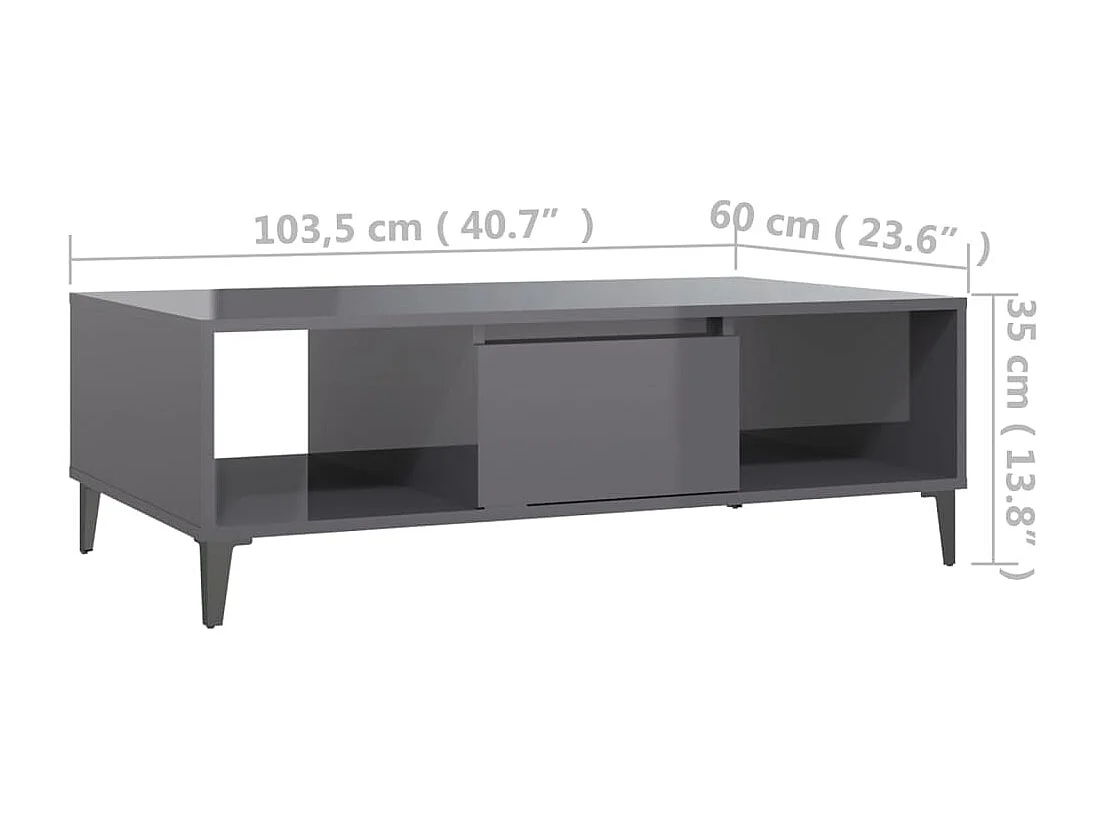 Couchtisch Hochglanz-Grau 103,5x60x35 cm Holzwerkstoff