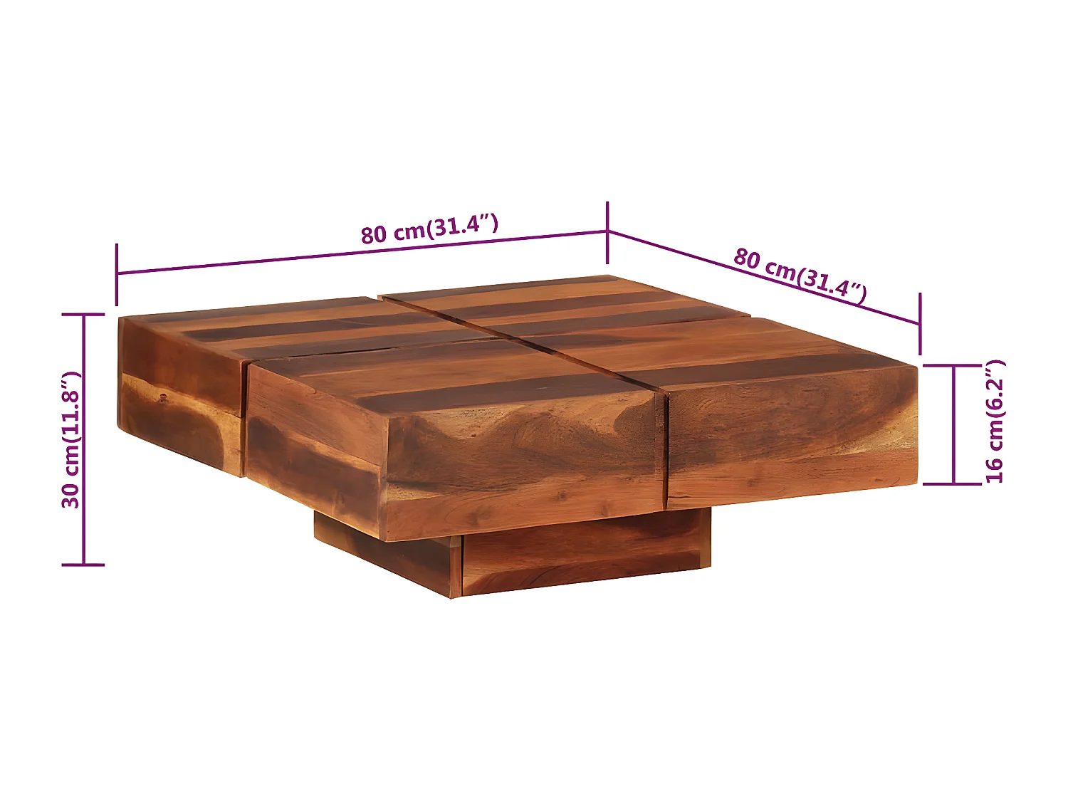 Table basse 80x80x30 cm Bois d'acacia massif