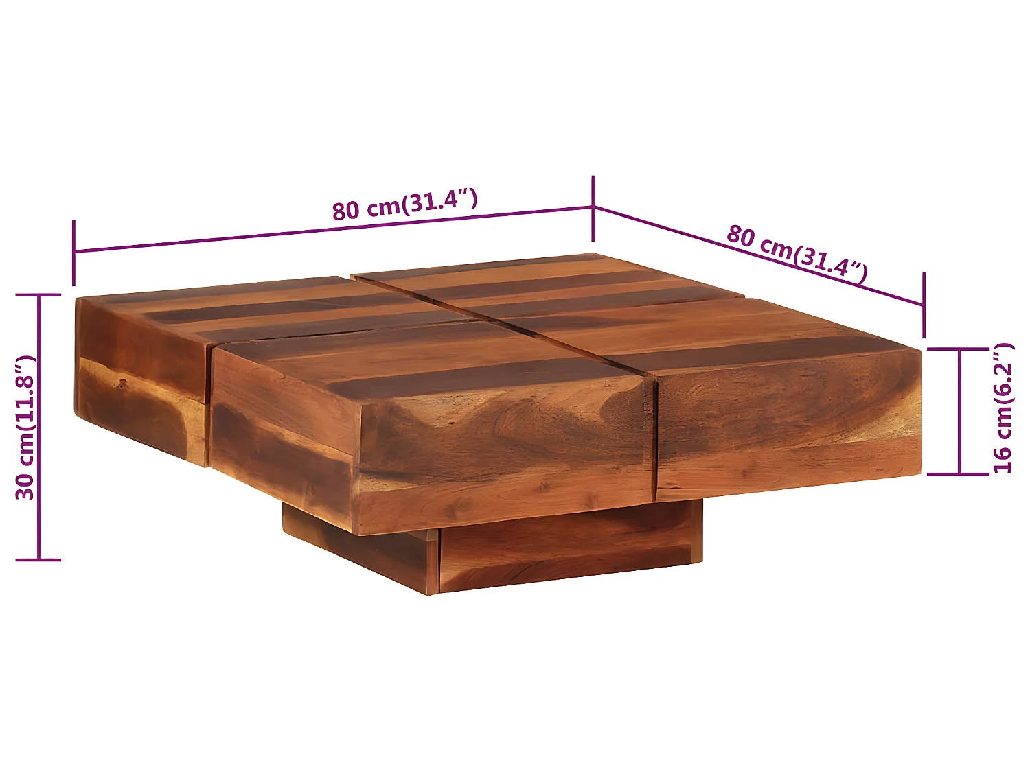 Table basse 80x80x30 cm Bois d'acacia massif