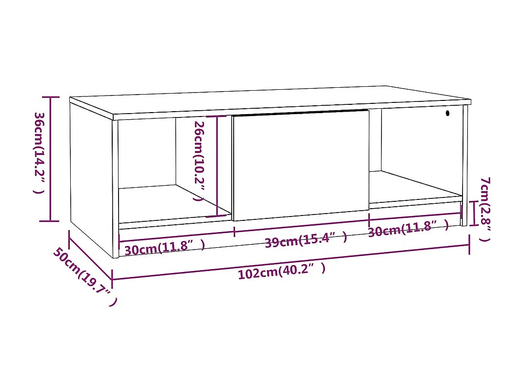 Table basse chêne sonoma 102x50x36 cm bois d'ingénierie