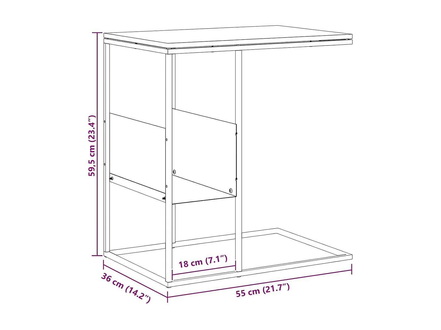 Tavolino Nero 55x36x59,5 cm Legno Multistrato