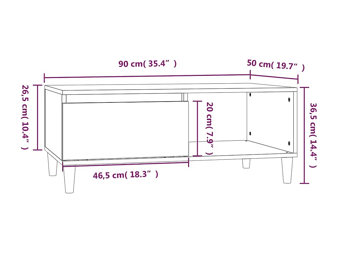 Salontafel 90x50x36,5 cm bewerkt hout gerookt eikenkleurig