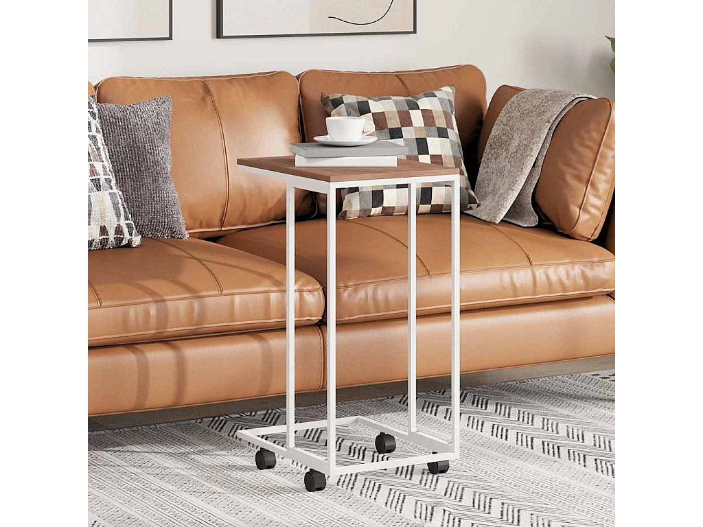 Bijzettafel met wieltjes 40x30x63,5 bewerkt hout wit en bruin