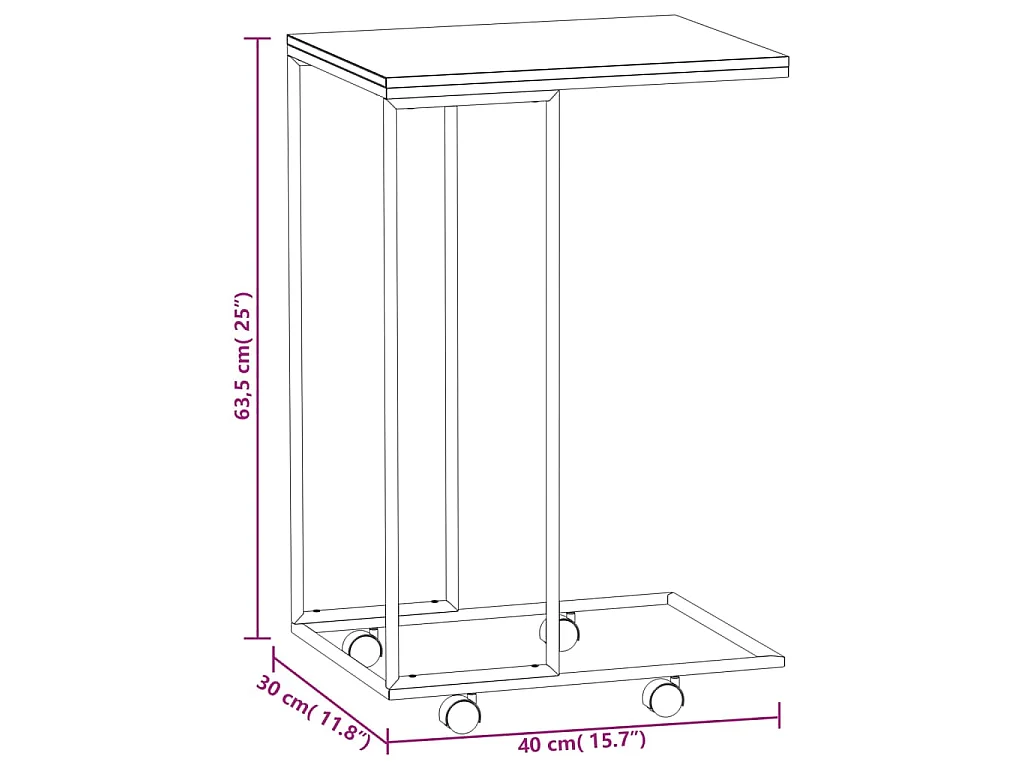 Mesa de apoio c/ rodas 40x30x63,5cm derivados de madeira branca