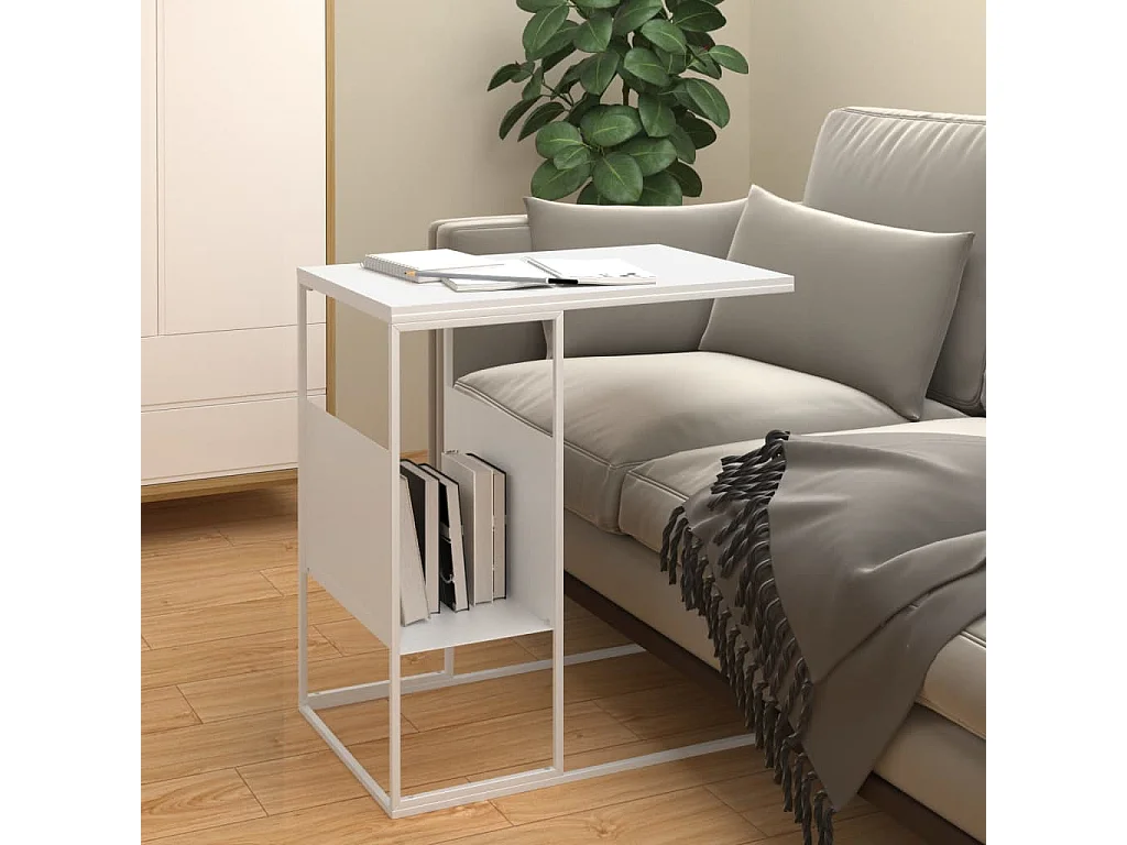 Table d'appoint Blanc 55x36x59,5 cm Bois d'ingénierie