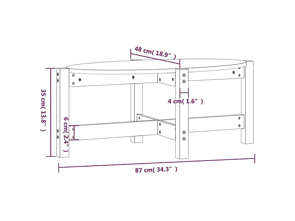 Tavolino da Salotto Bianco 87x48x35cm in Legno Massello di Pino