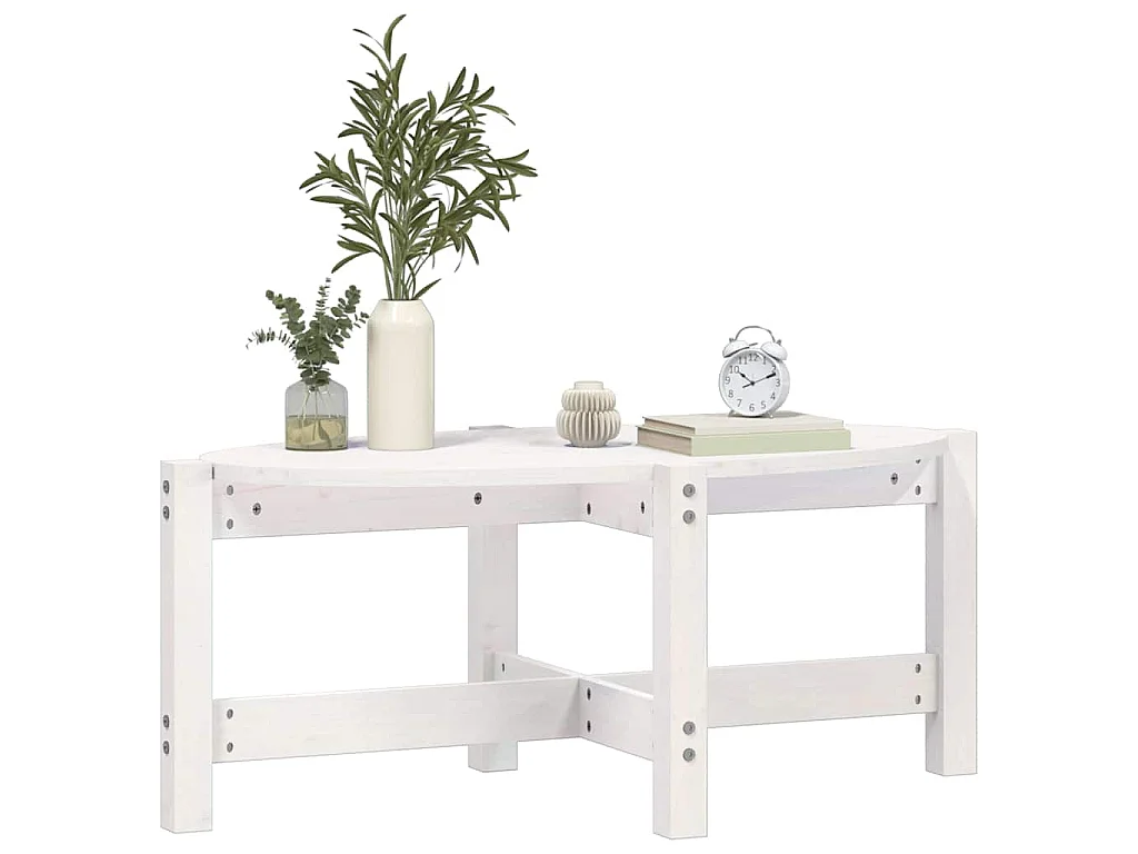 Tavolino da Salotto Bianco 87x48x35cm in Legno Massello di Pino