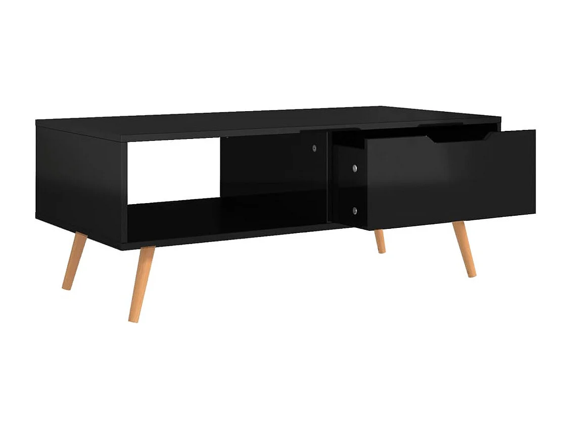 Tavolino Salotto Nero Lucido 100x49,5x43 cm Legno Multistrato