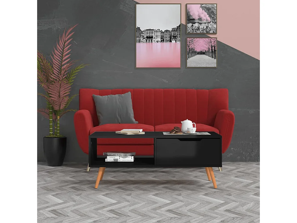 Tavolino Salotto Nero Lucido 100x49,5x43 cm Legno Multistrato