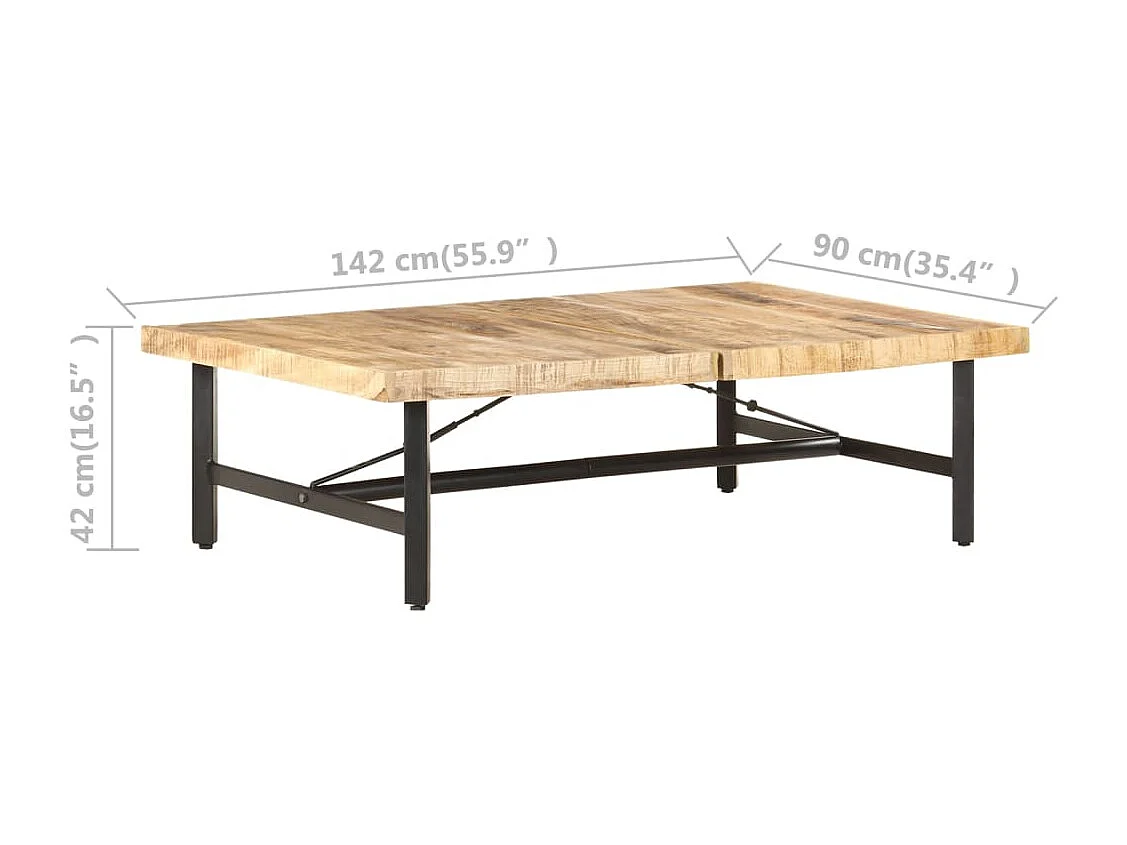 Mesa de centro de madera maciza de mango 142x90x42 cm