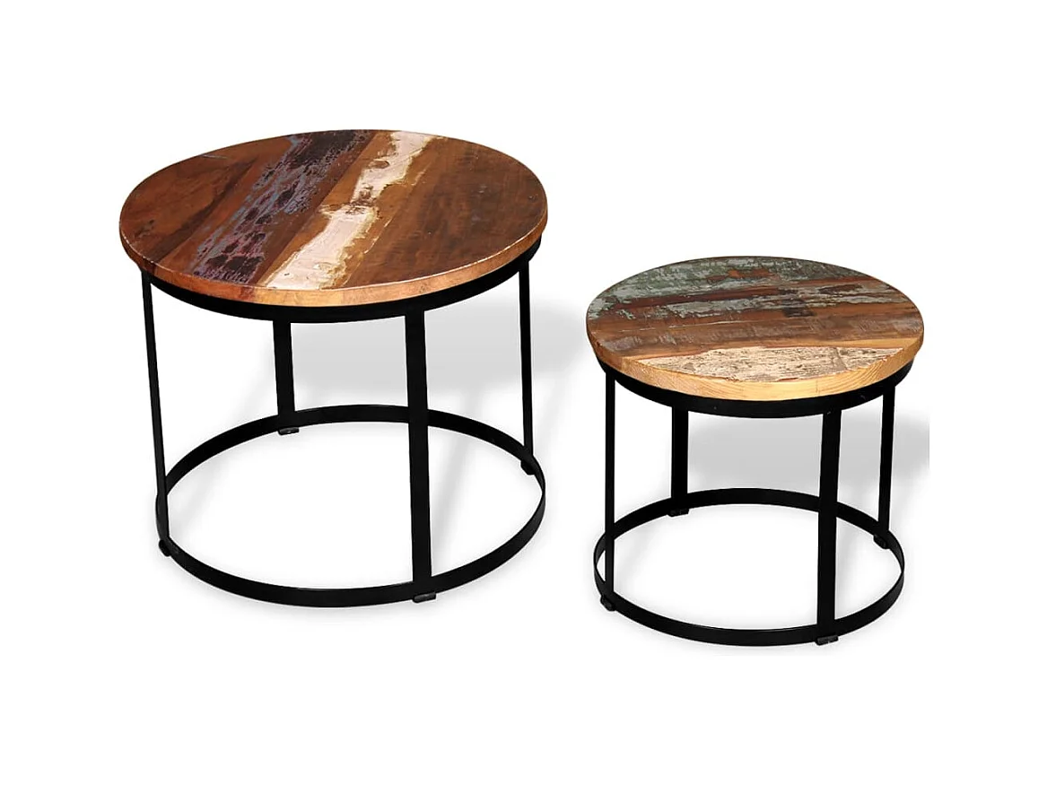 Table basse 2 pcs Bois récupéré massif Rond 40 cm / 50 cm