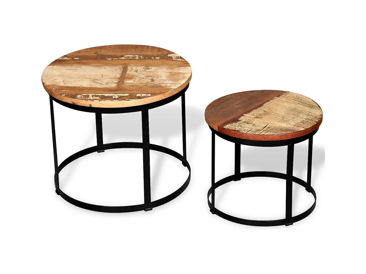 2-delige Salontafelset rond 40/50 cm massief gerecycled hout