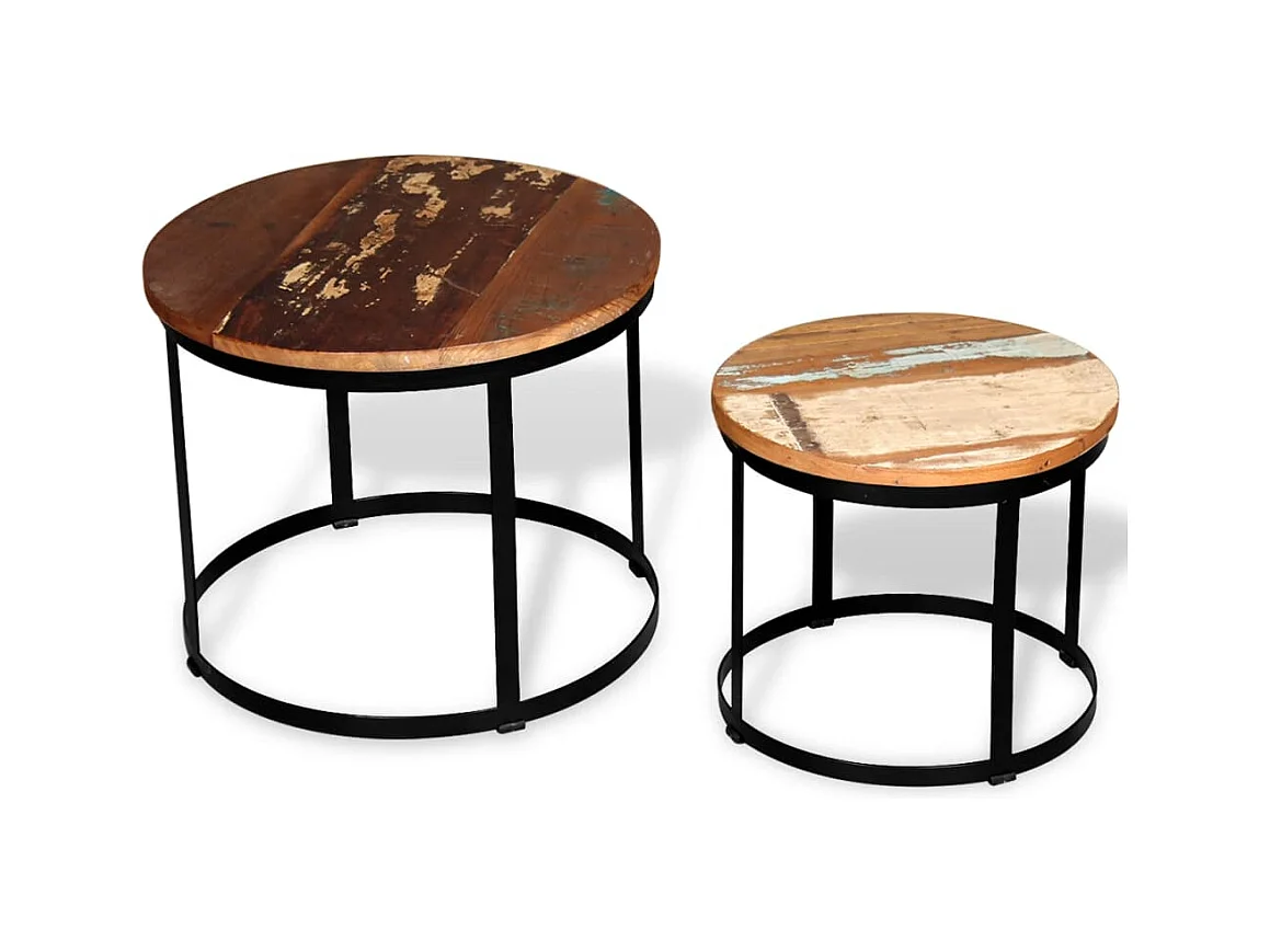 2-delige Salontafelset rond 40/50 cm massief gerecycled hout