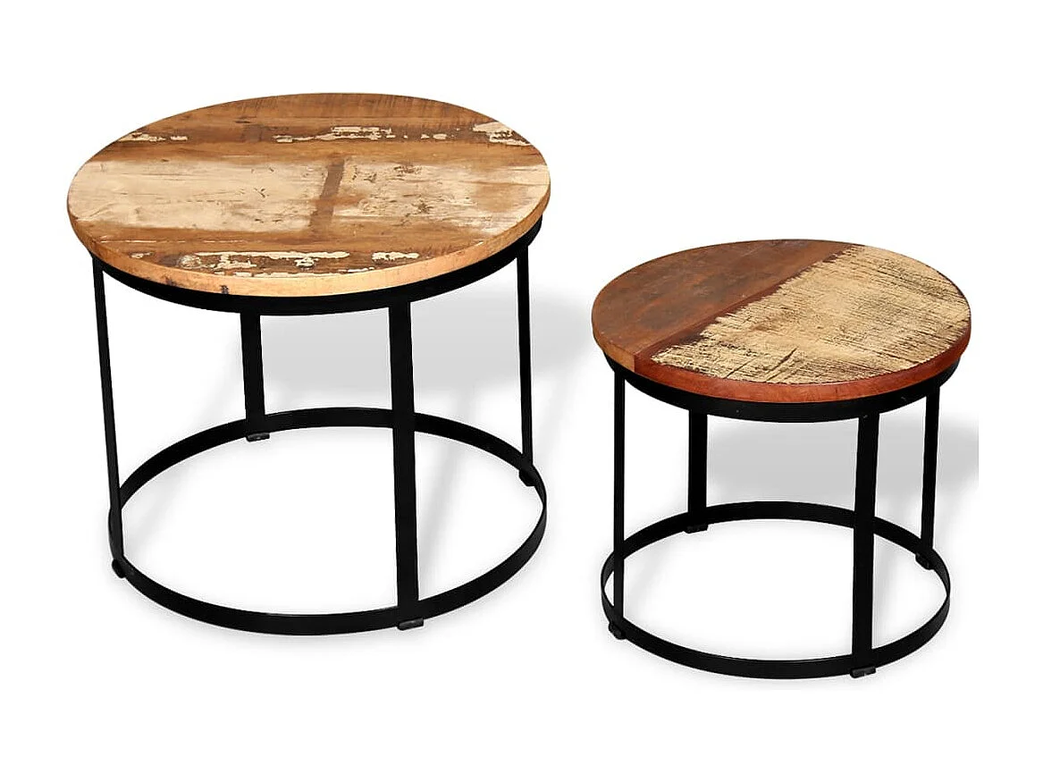 2-tlg. Couchtisch-Set Altholz Massiv Rund 40cm/50cm