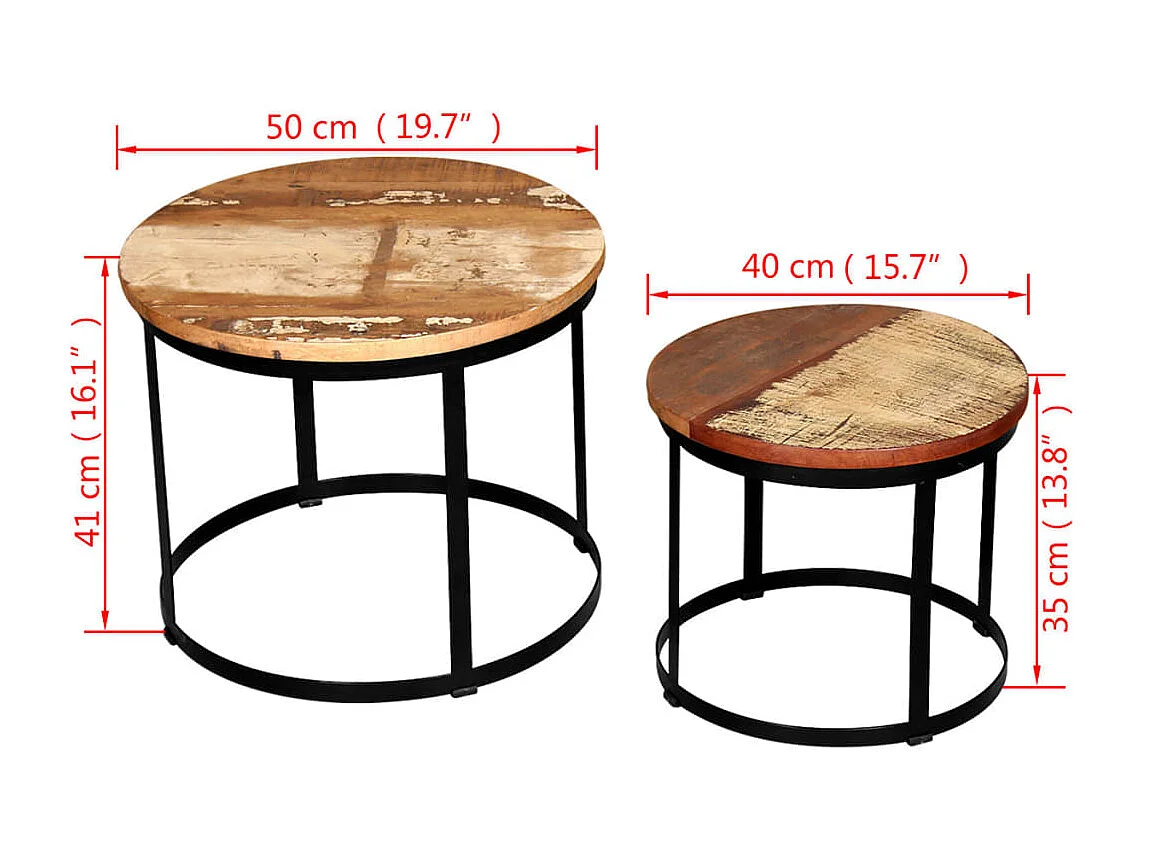 Table basse 2 pcs Bois récupéré massif Rond 40 cm / 50 cm