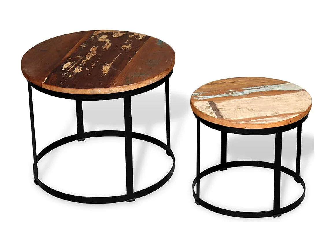 Table basse 2 pcs Bois récupéré massif Rond 40 cm / 50 cm
