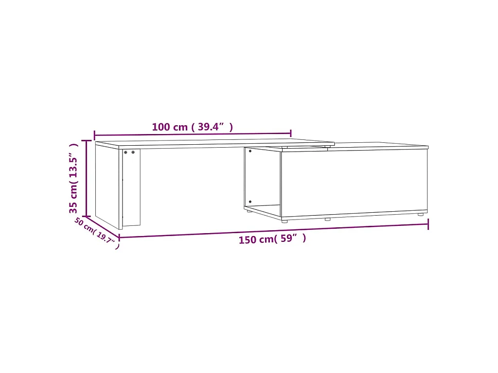 Table basse gris béton 150x50x35 cm bois d'ingénierie