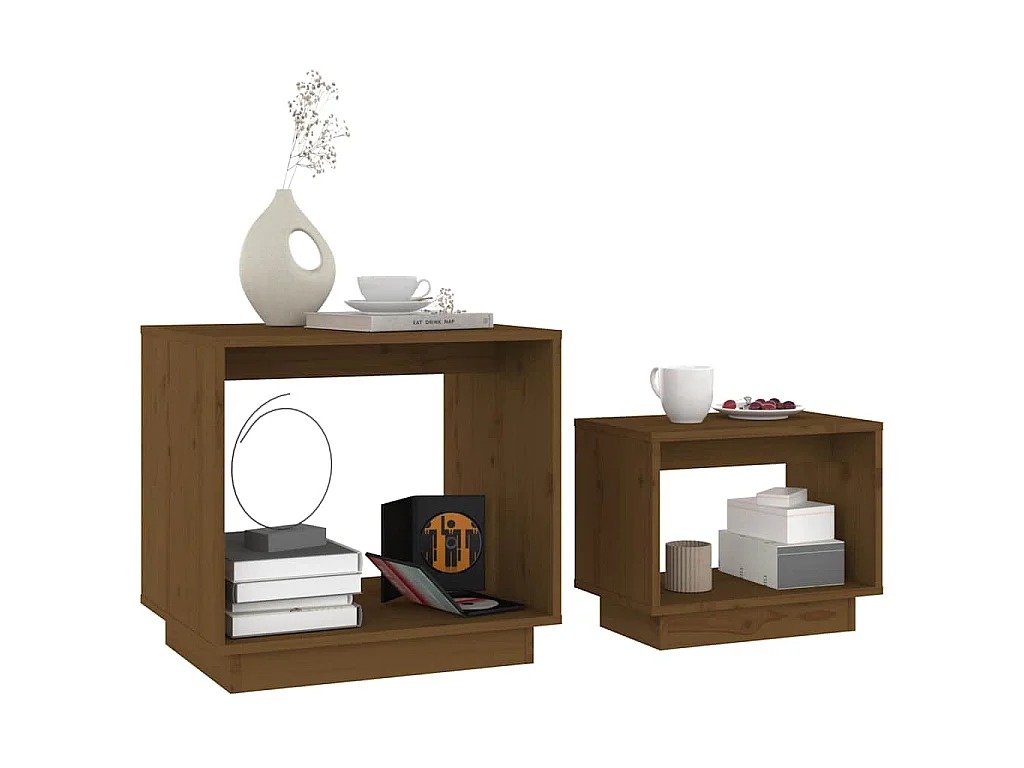 Tables basses gigognes 2 pcs Marron miel Bois de pin massif