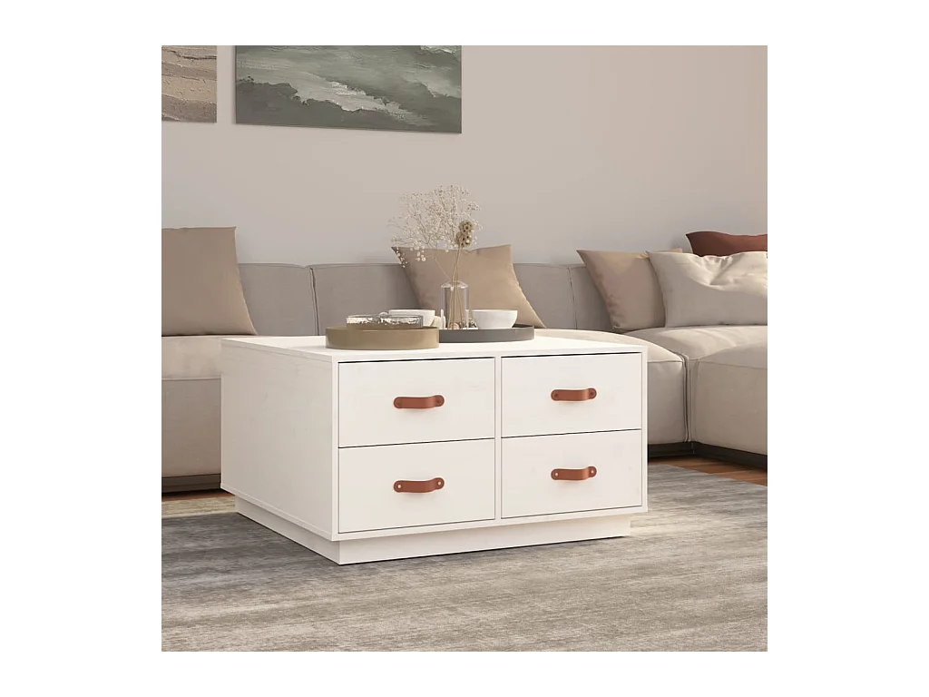Table basse Blanc 80x80x45 cm Bois massif de pin