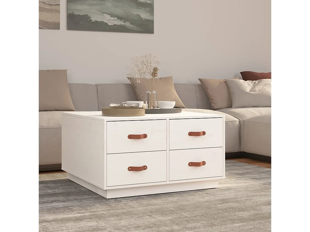 Table basse Blanc 80x80x45 cm Bois massif de pin