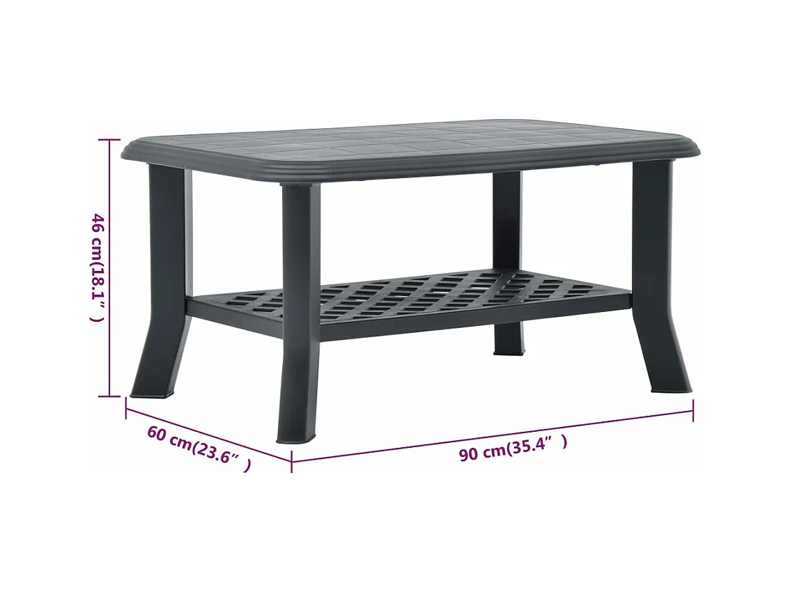 Mesa de centro de plástico gris antracita 90x60x46 cm