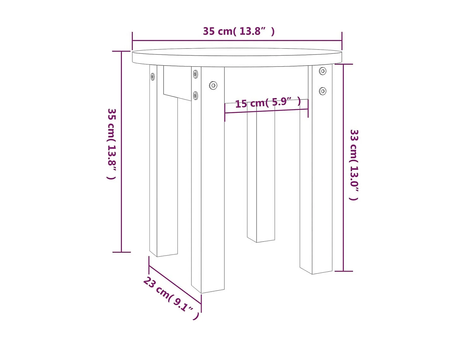 Couchtisch Honigbraun Ø 35x35 cm Massivholz Kiefer