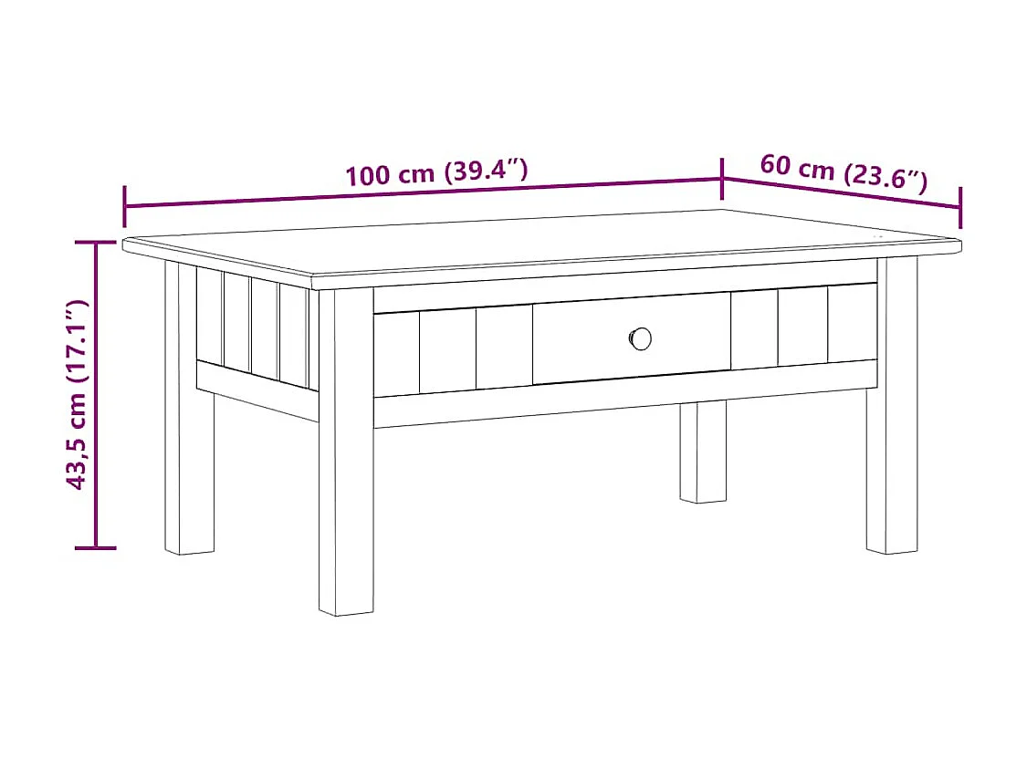 Table basse 100x60x43,5 cm Pin massif Assortiment Panama