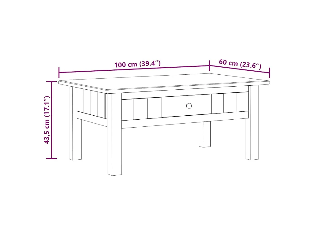 Table basse 100x60x43,5 cm Pin massif Assortiment Panama