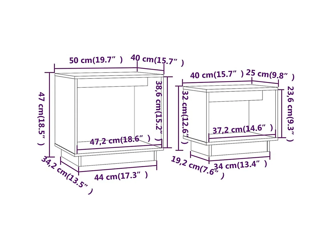 Mesas de centro apilables 2 unidades madera maciza de pino gris