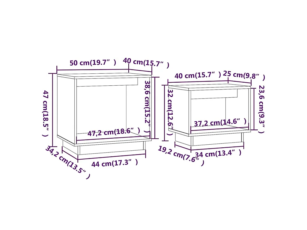 2-delige Salontafelset massief grenenhout grijs