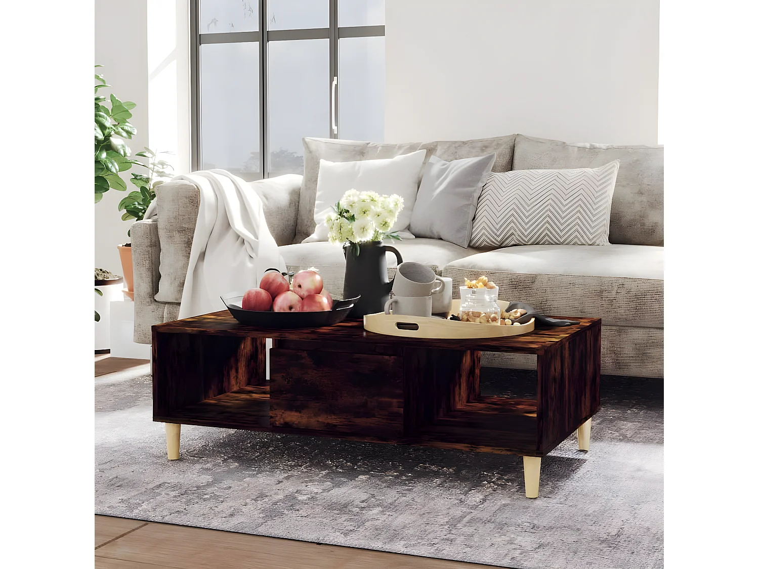 Table basse chêne fumé 103,5x60x35 cm bois d'ingénierie